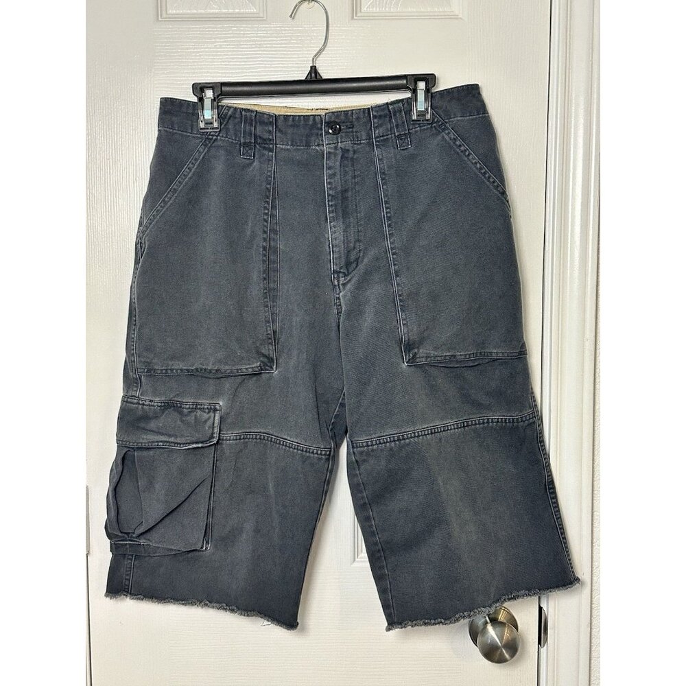 American Eagle Men's Cargo Shorts Faded Distressed Size 30 Inseam 15 Navy Y2K